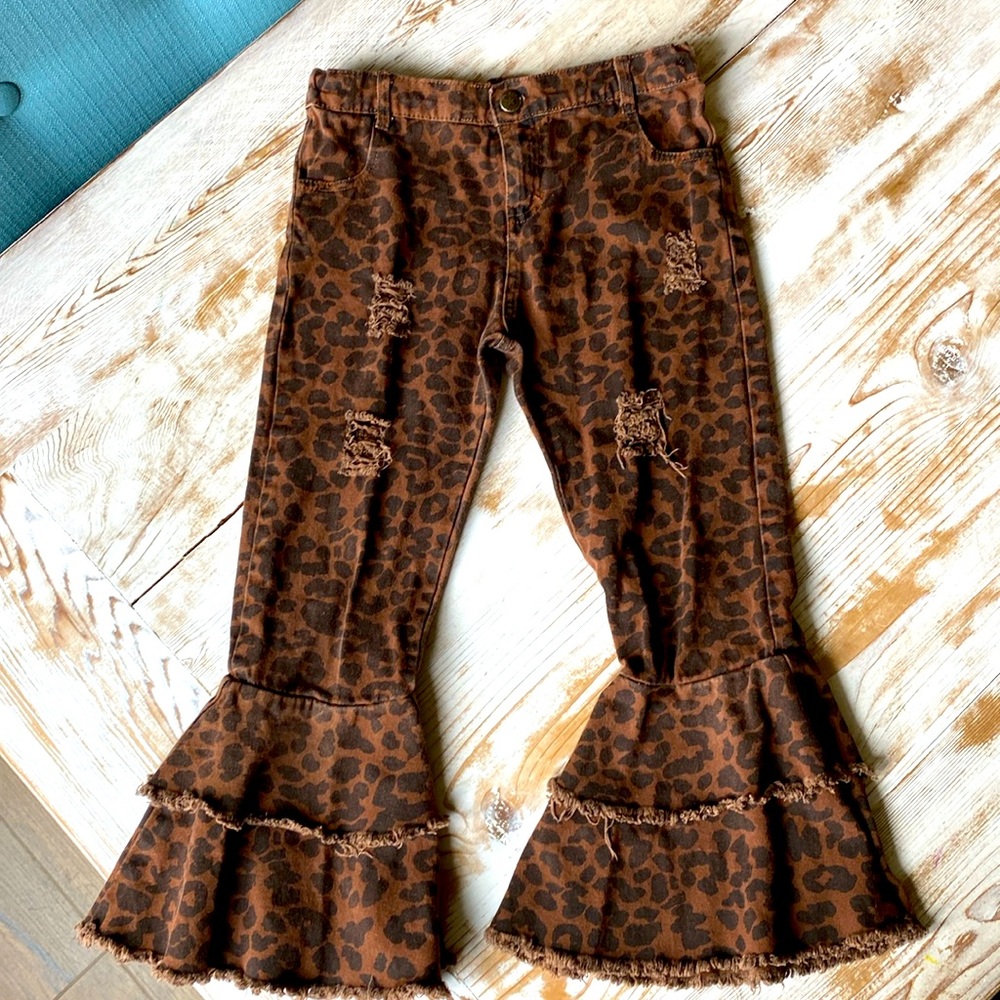 Girls Cheetah Bell Bottom Jeans